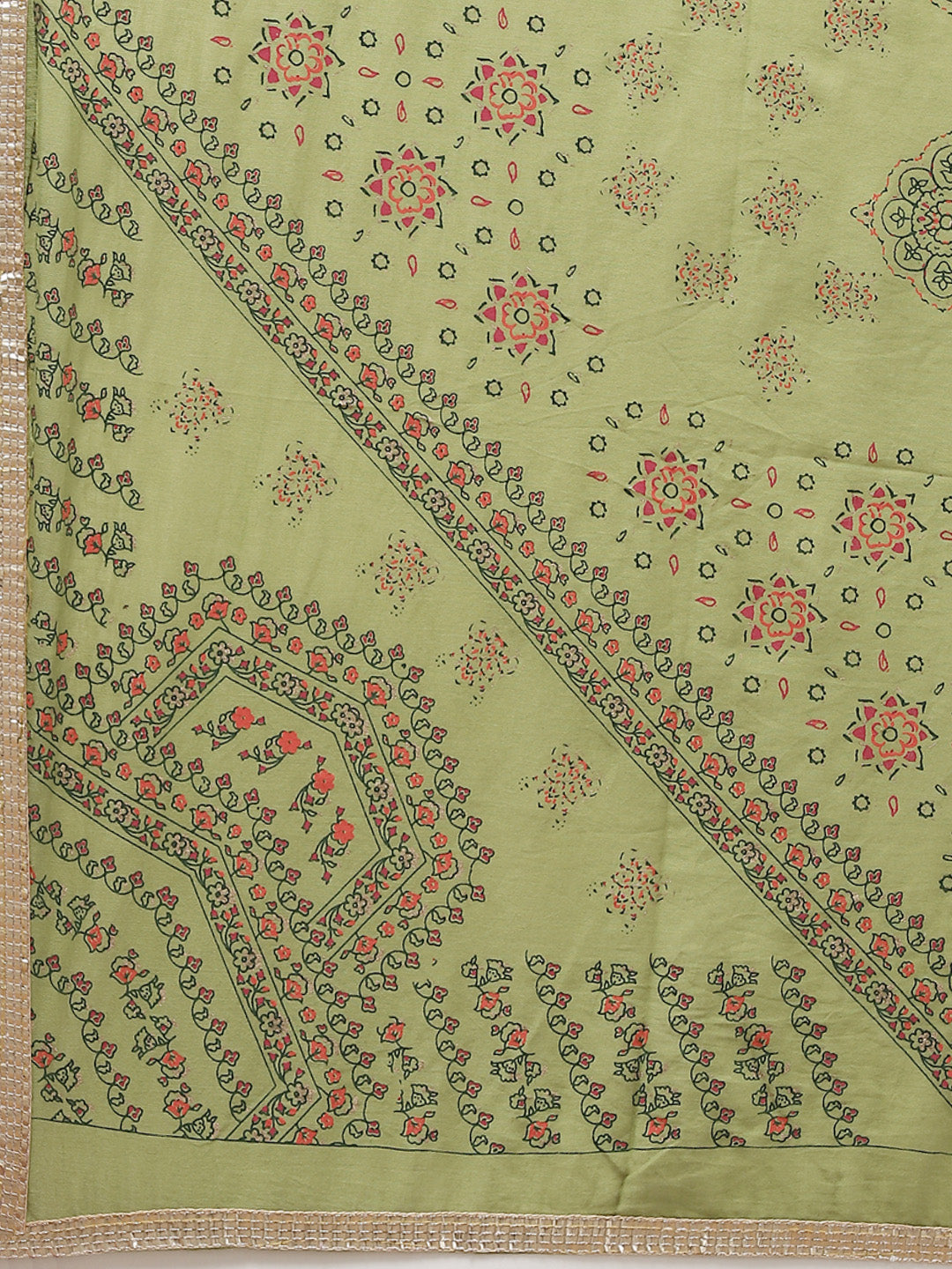 Ishin Women's Viscose Rayon Green Embroidered Anarkali Kurta Trouser Dupatta Set