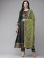 Ishin Women's Viscose Rayon Green Embroidered Anarkali Kurta Trouser Dupatta Set