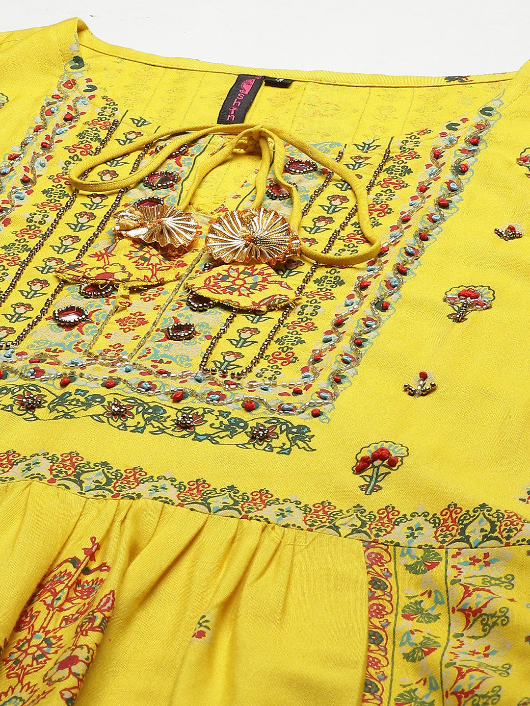 Ishin Women's Viscose Rayon Yellow Embroidered A-Line Kurta Trouser Dupatta Set