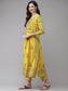 Ishin Women's Viscose Rayon Yellow Embroidered A-Line Kurta Trouser Dupatta Set