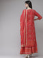 Ishin Women's Cotton Multicolor Zari Embroidered A-Line Kurta Sharara Dupatta Set 