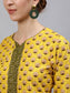 Ishin Women's Cotton Yellow & Cream Printed A-Line Kurta Palazzo Dupatta Set
