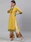 Ishin Women's Cotton Yellow & Cream Printed A-Line Kurta Palazzo Dupatta Set