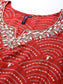 Ishin Women's Cotton Blend Red Embroidered A-Line Kurta Trouser Dupatta Set