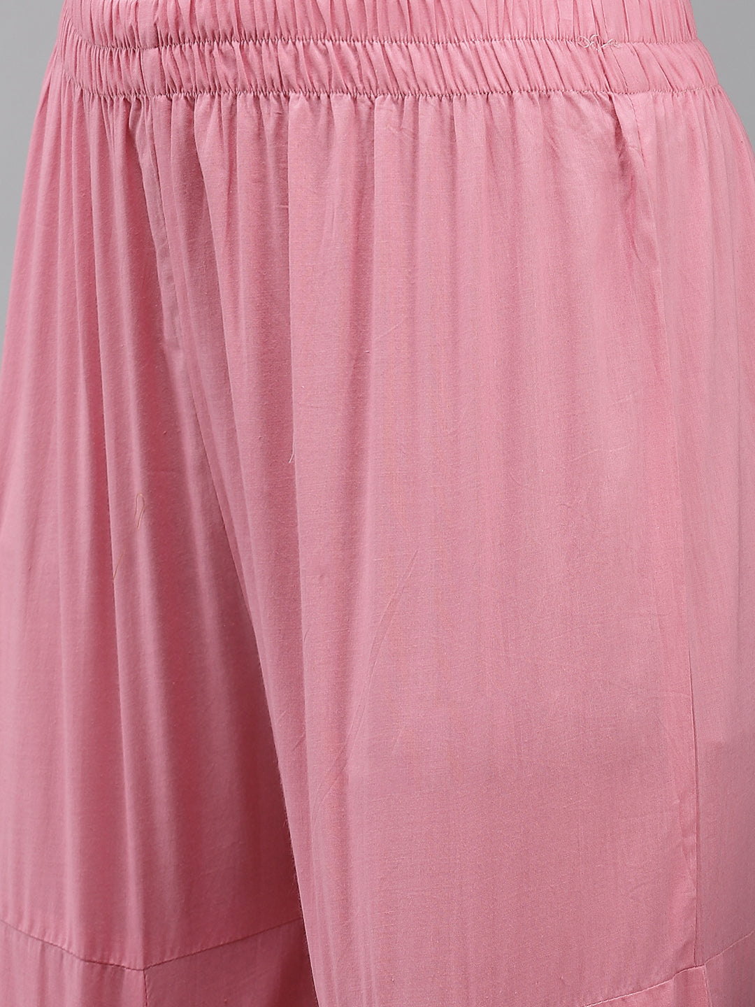Ishin Women's Cotton Blend Pink Embroidered Peplum Kurta Sharara Dupatta Set