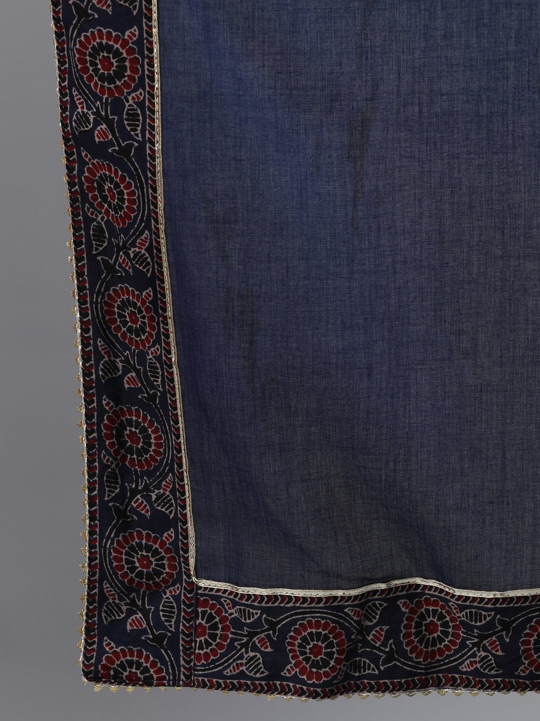 Ishin Women's Cotton Navy Blue Gota Patti Embroidered Anarkali Kurta Trouser Dupatta Set
