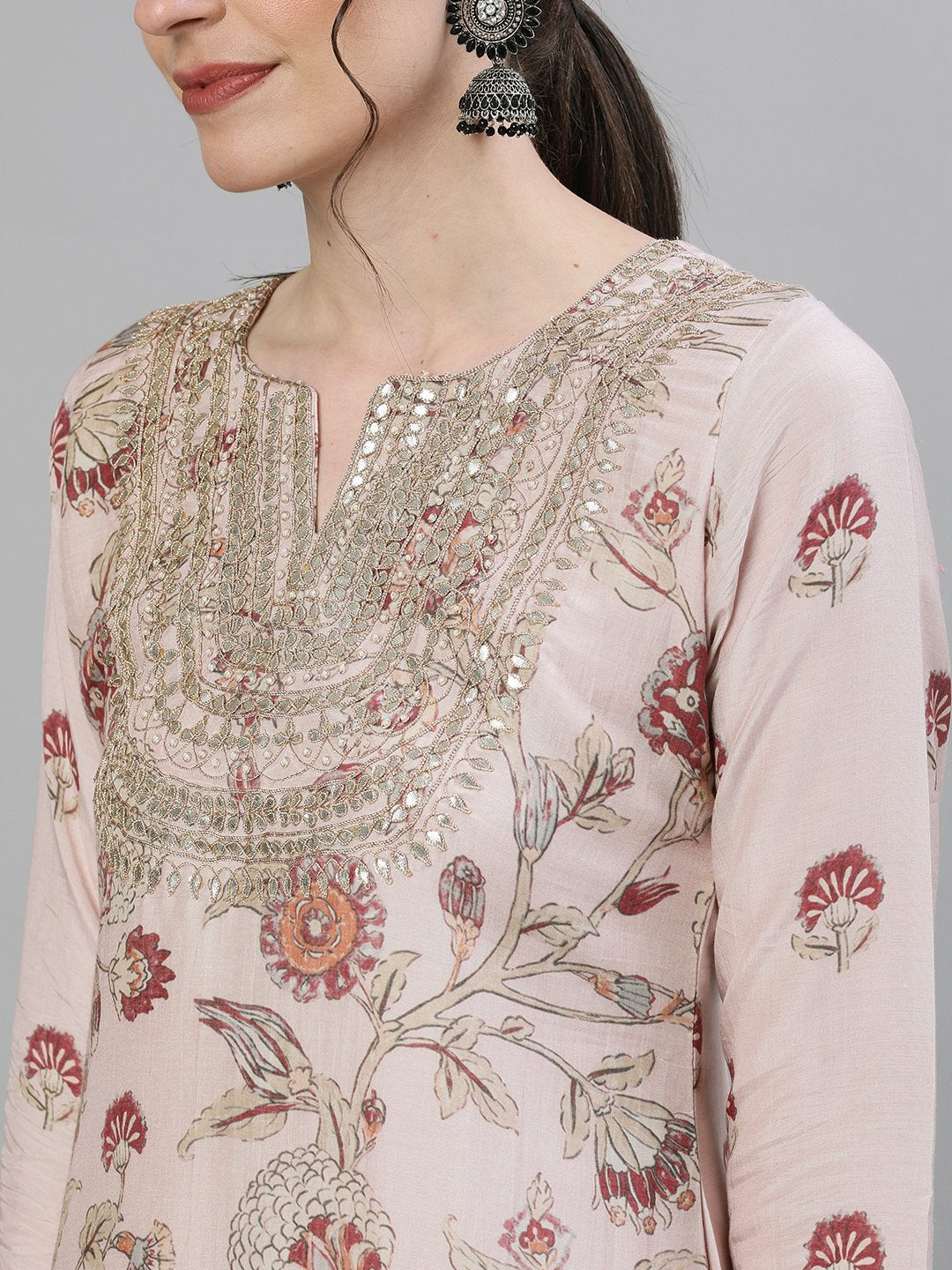 Ishin Women's Silk Pink & Mauve Embellished Straight Kurta Sharara Dupatta Set