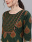 Ishin Women's Cotton Green Embellished Straight Kurta Trouser Dupatta Set