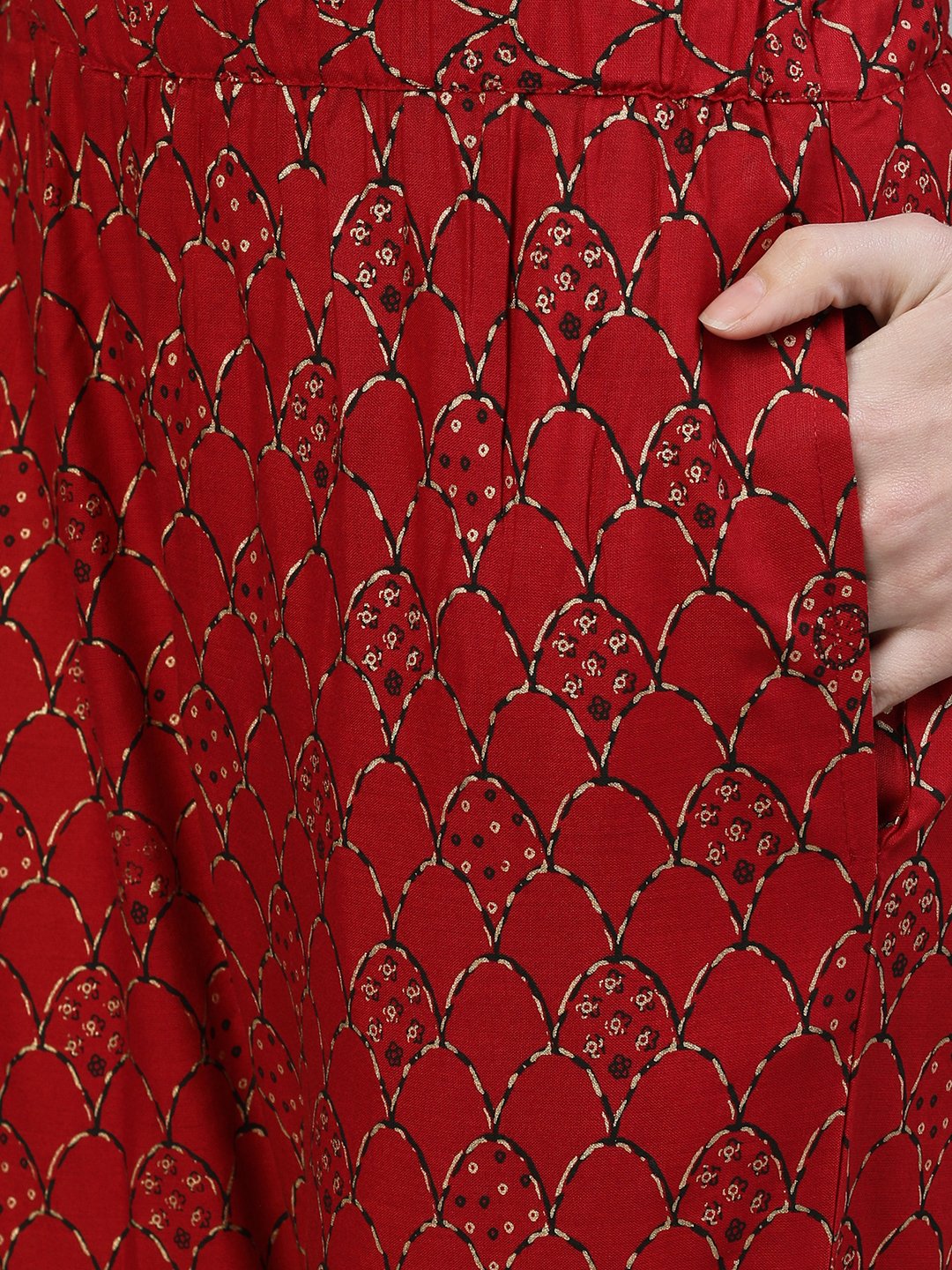 Ishin Women's Rayon Black & Red Embroidered Straight Kurta Sharara Dupatta Set