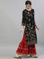 Ishin Women's Rayon Black & Red Embroidered Straight Kurta Sharara Dupatta Set