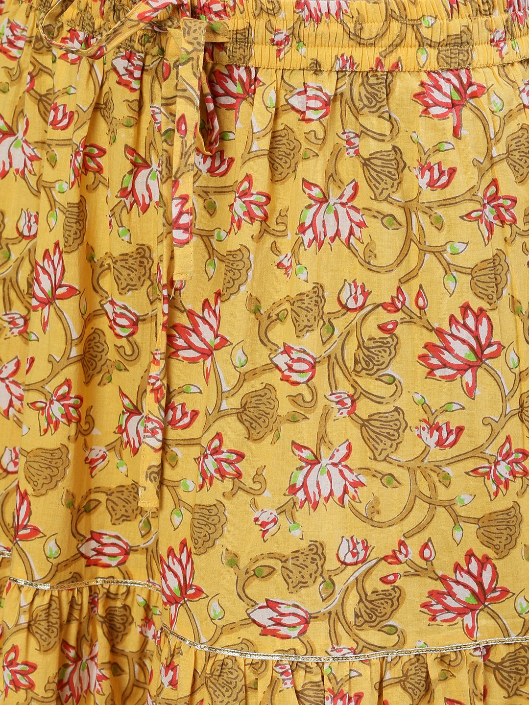 Graceful Yellow cotton printed with Floral embroidery Straight fit kurta set with dupatta