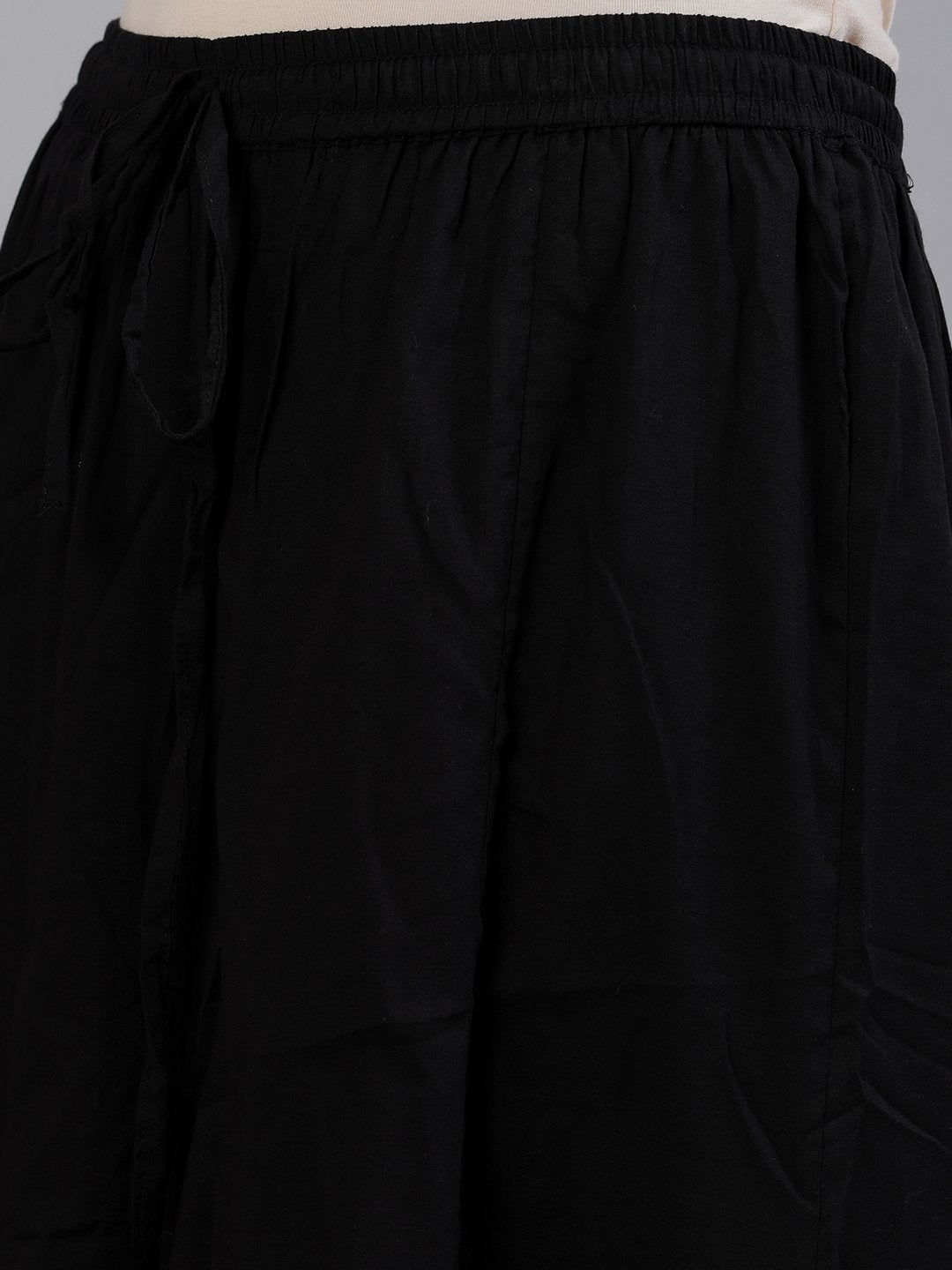 Ishin Women's Rayon Black Printed A-Line Kurta Palazzo Dupatta Set
