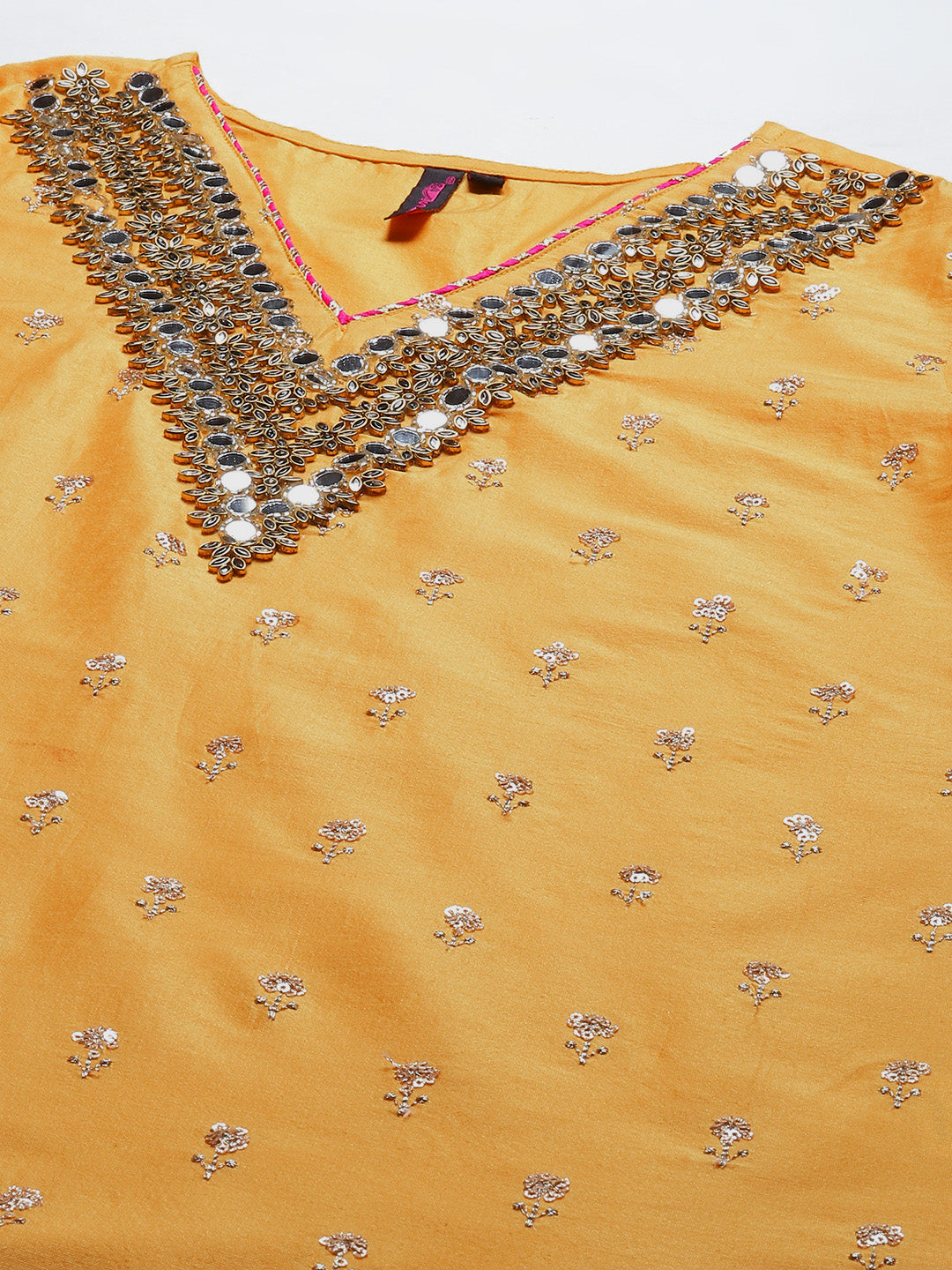 Ishin Women's Yellow Embroidered A-line Kurta with Trouser & Dupatta