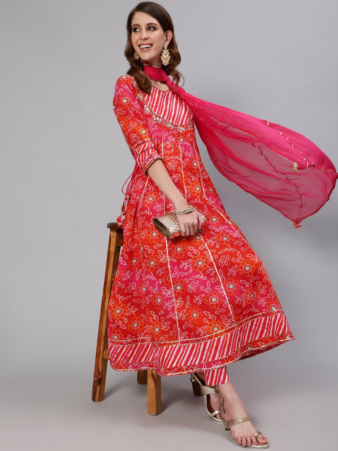 Tarang - Red and Multicolour Anarkali Set