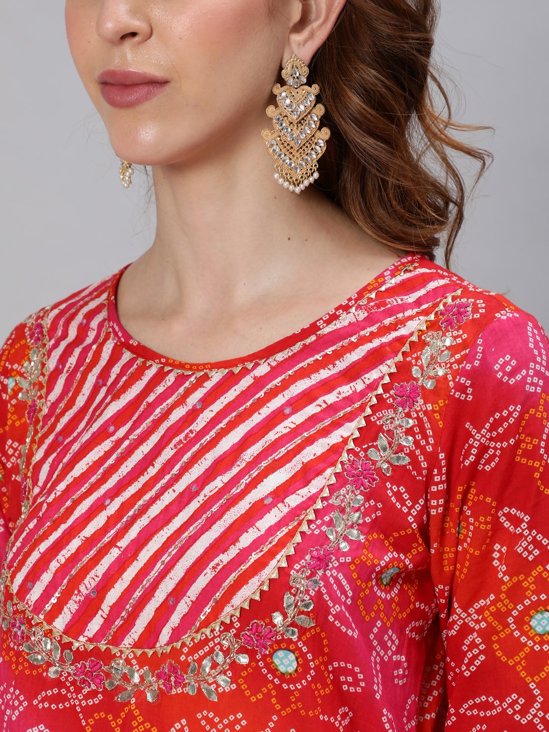 Ishin Women's Cotton Multicolor Embroidered Anarkali Kurta Trouser Dupatta Set