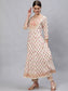 Ishin Women's Cotton Off White Embroidered Anarkali Kurta Trouser Dupatta Set