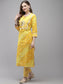 Ishin Women's Cotton Yellow Embroidered Tie & Dye A-Line Kurta Trouser Dupatta Set