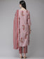 Ishin Women's Silk Blend Pink Embroidered A-Line Kurta Trouser Dupatta Set