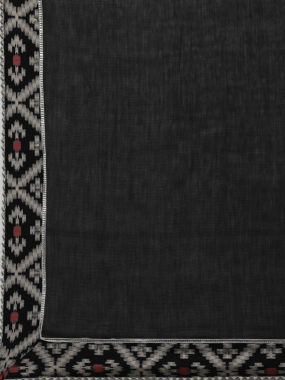 Ishin Women's Silk Blend Black Yoke Embroidered A-Line Kurta Trouser Dupatta Set