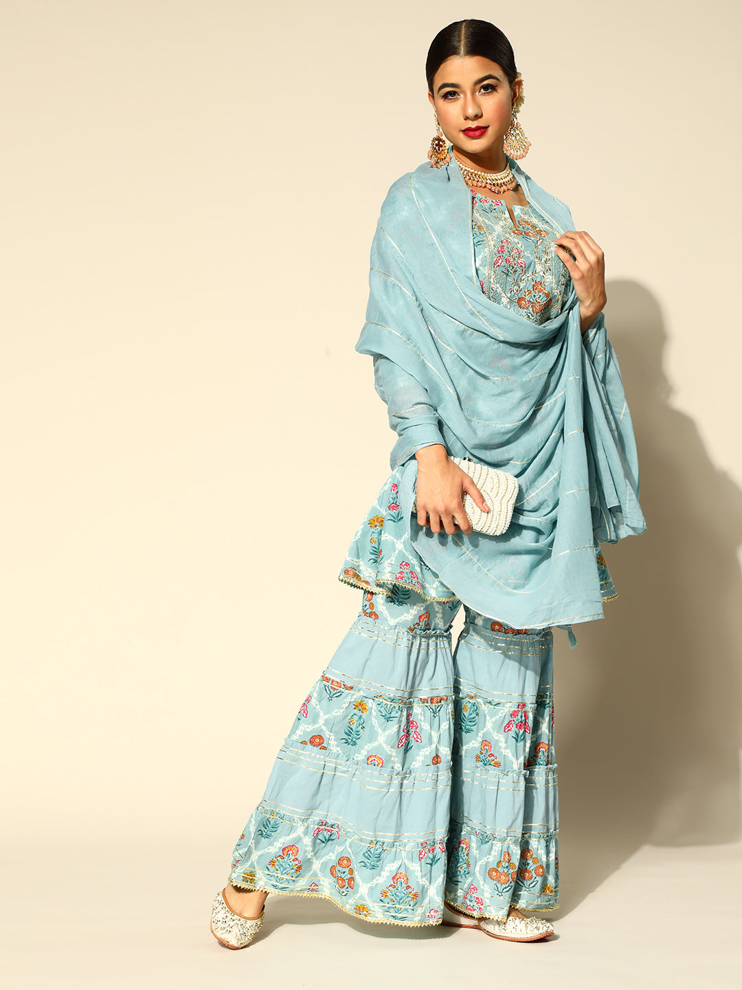 Ensemble Kurta Anarkali 3 Pièces Pour Femme | Robe Longue Avec Palazzo Et Dupatta Assortis | Style Ethnique Indien
