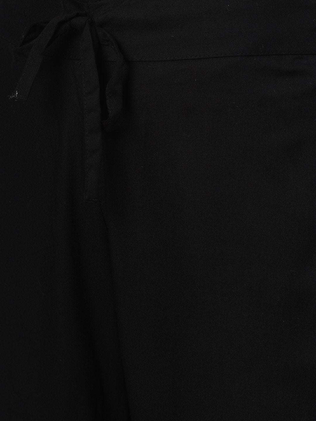 Ishin Women's Rayon Off White & Black Embroidered A-Line Kurta Trouser Dupatta Set