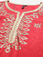 Ishin Women's Silk Blend Red Embroidered Straight Kurta Trouser Dupatta Set