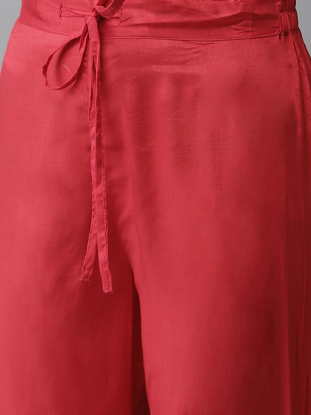 Ishin Women's Silk Blend Red Embroidered Straight Kurta Trouser Dupatta Set