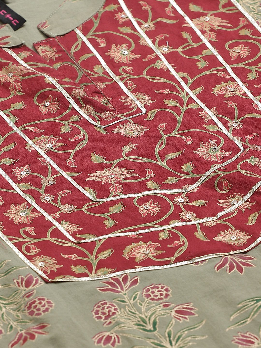 Ishin Women's Rayon Green & Maroon Printed A-Line Kurta Trouser Dupatta Set