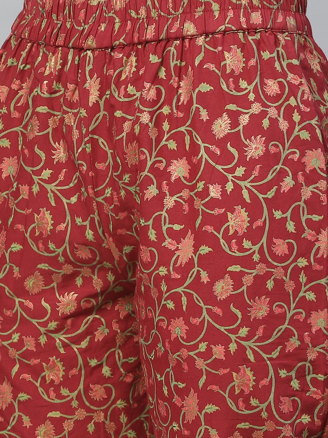 Ishin Women's Rayon Green & Maroon Printed A-Line Kurta Trouser Dupatta Set