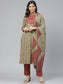 Ishin Women's Rayon Green & Maroon Printed A-Line Kurta Trouser Dupatta Set