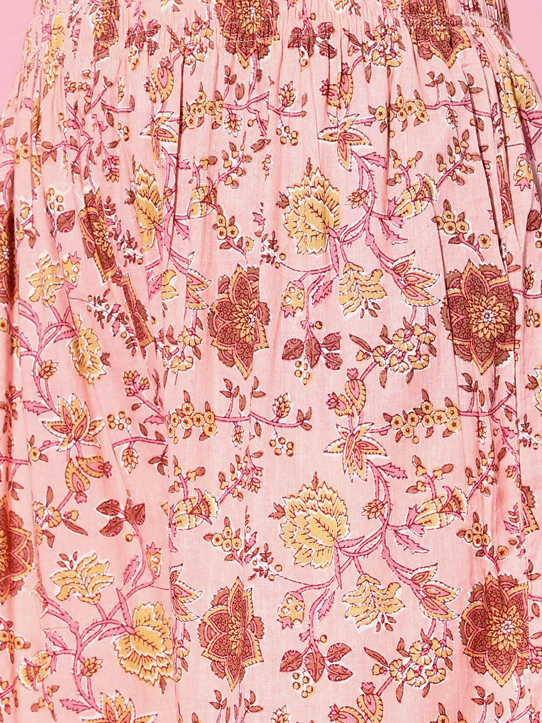 Ishin Women's Cotton Peach Embroidered Anarkali Peplum Kurta Sharara Dupatta Set 