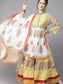 Ishin Women's Cotton Off White & Yellow Embellished Peplum Kurta Sharara Dupatta Set