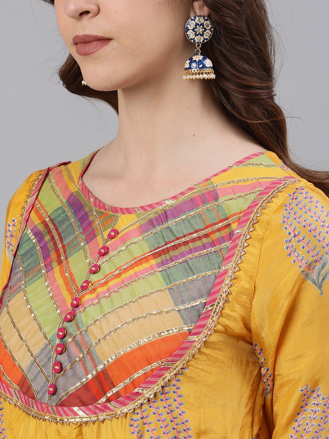 Ishin Women's Silk Mustard Embroidered Peplum Kurta Sharara Dupatta Set