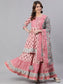 Ishin Women's Cotton Pink Embroidered Peplum Kurta Sharara Dupatta Set