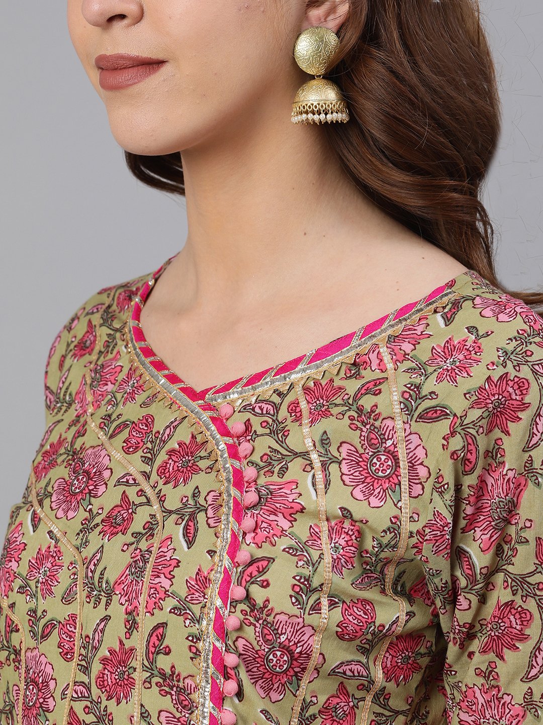 Ishin Women's Cotton Green Embroidered Peplum Kurta Sharara Dupatta Set