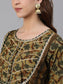 Ishin Women's Cotton Green Embroidered Anarkali Kurta Trouser Dupatta Set