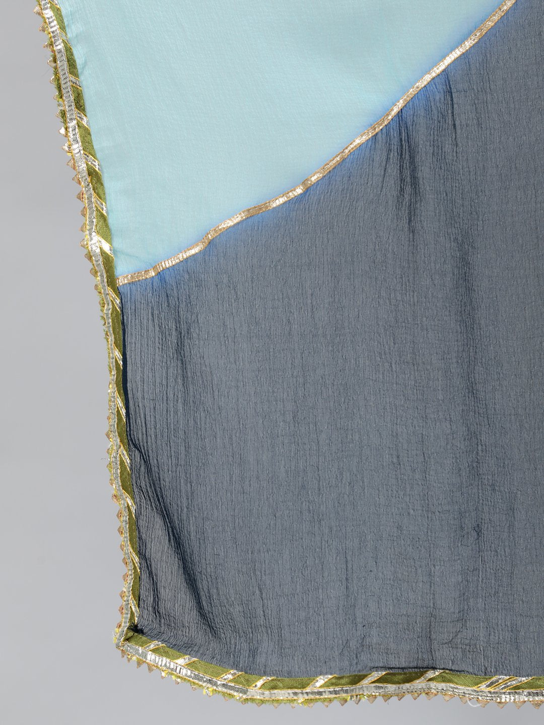 Ishin Women's Cotton Blue Embroidered A-Line Kurta Sharara Dupatta Set