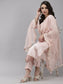 Ishin Women's Chanderi Silk Pink Embroidered A-Line Kurta Trouser Dupatta Set