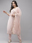 Ishin Women's Chanderi Silk Pink Embroidered A-Line Kurta Trouser Dupatta Set