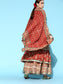 Ishin Women's Cotton Red Embroidered A-Line Layered Kurta Sharara Dupatta Set 