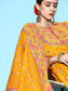 Ishin Women's Cotton Mustard Embroidered A-Line Layered Kurta Sharara Dupatta Set 