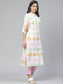 Ishin Women's Viscose Rayon White & Pink Printed A-Line Kurta Trouser Dupatta Set