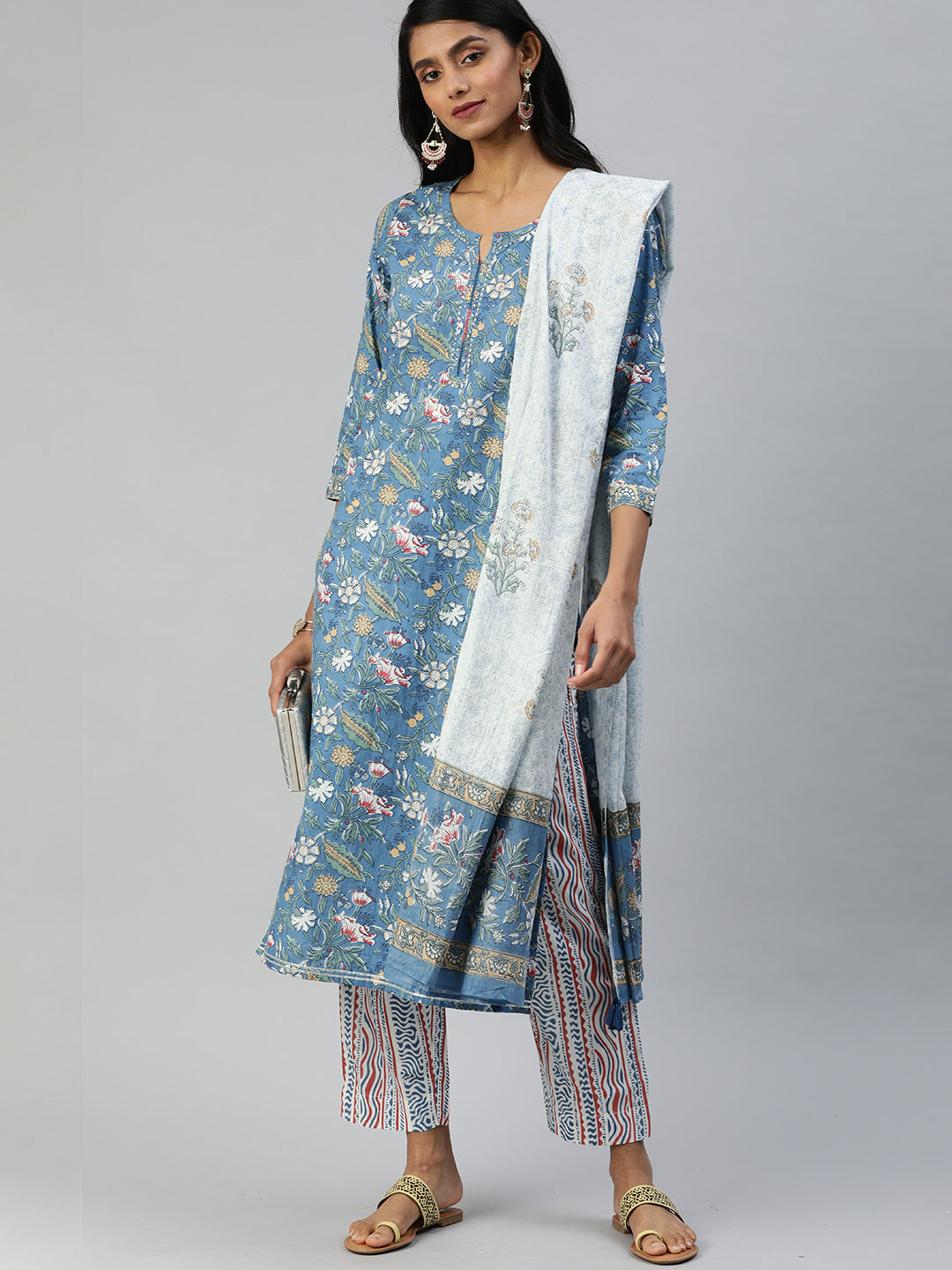 Ishin Women's Printed Straight Kurta Trouser Dupatta Set