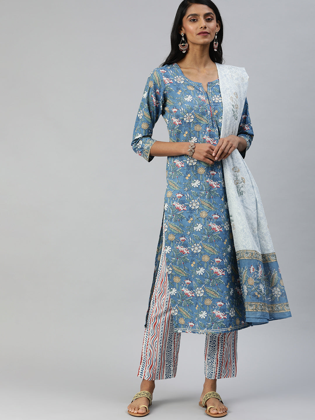 Ishin Women's Printed Straight Kurta Trouser Dupatta Set