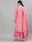 Ishin Women's Silk Pink Embellished Straight Kurta Sharara Dupatta Set