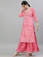 Ishin Women's Silk Pink Embellished Straight Kurta Sharara Dupatta Set