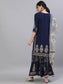Ishin Women's Silk Navy Blue Embellished Straight Kurta Sharara Dupatta Set