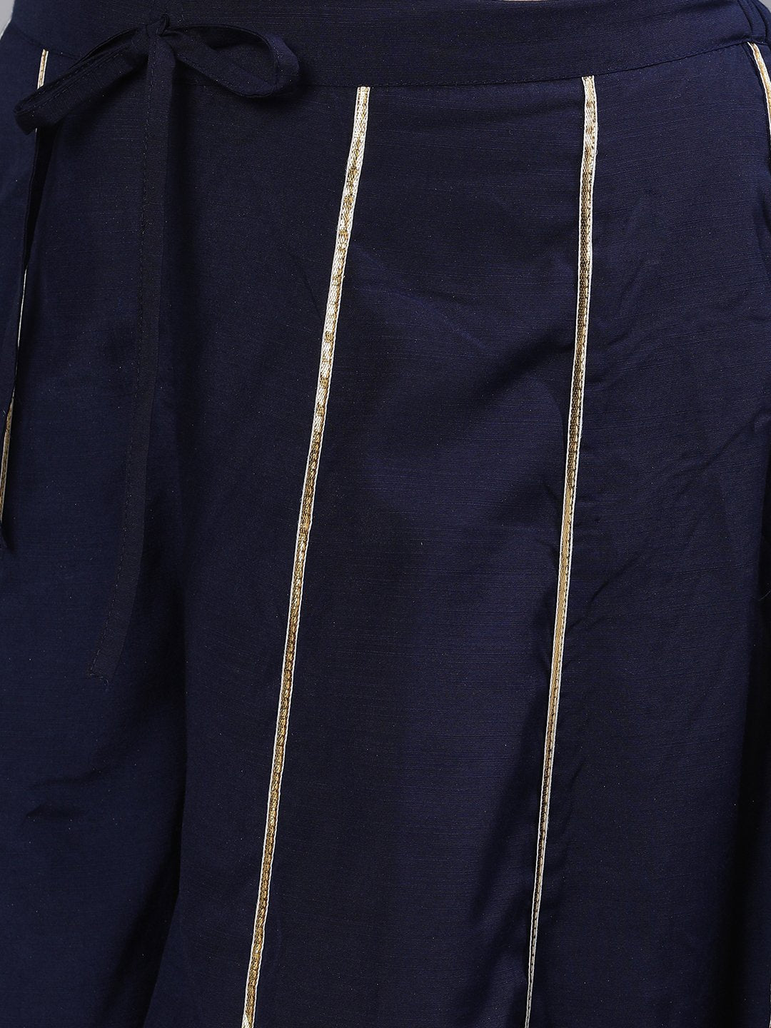 Ishin Women's Silk Navy Blue Embellished Straight Kurta Sharara Dupatta Set