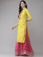 Ishin Women's Yellow & Pink Gotta Patti Embroidered A-Line Kurta Skirt Dupatta Set