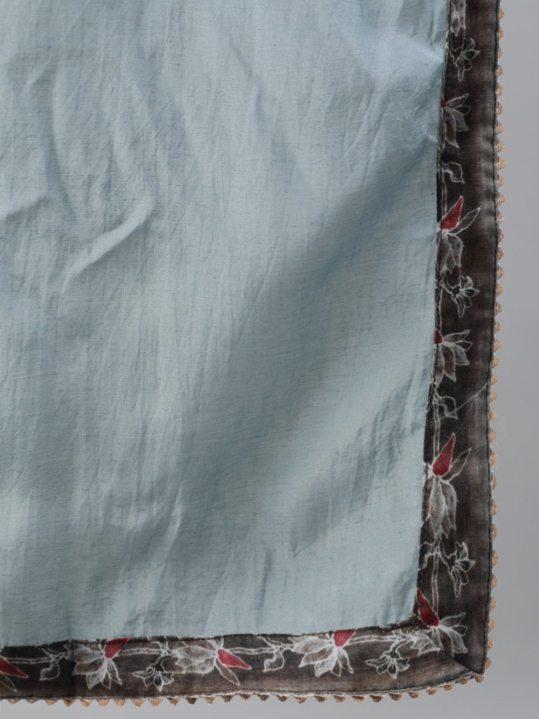 Ishin Women's Silk Grey Embroidered Straight Kurta Trouser Dupatta Set
